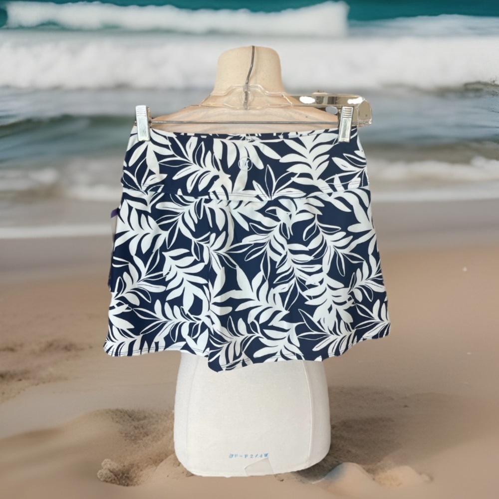 Skort Navy Blue Tropical Print Activewear Golf Tennis Vacation Swim Suit Bottom